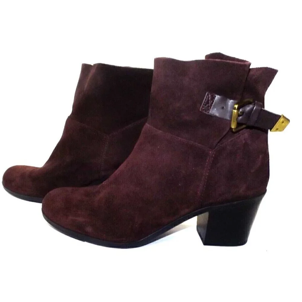 Franco Sarto Monument Burgundy Suede Slip On Buckle Ankle Boots Size 9M
